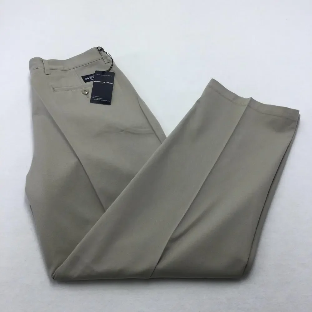 NCQ Pants Mens 36x32 Beige 100% Cotton Pleated Straight Leg Wrinkle Free Dress